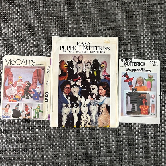 3 Vintage 80's Puppet Craft Patterns Butterick McCalls Puppeteers Puppet Show - Picture 1 of 9